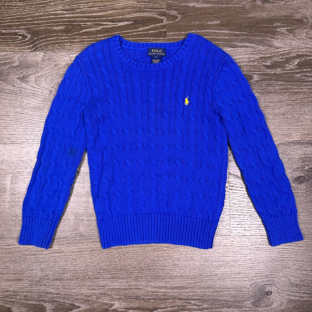 Polo Ralph Lauren Sweater Boys 7 Blue Cable Knit Cotton Pullover